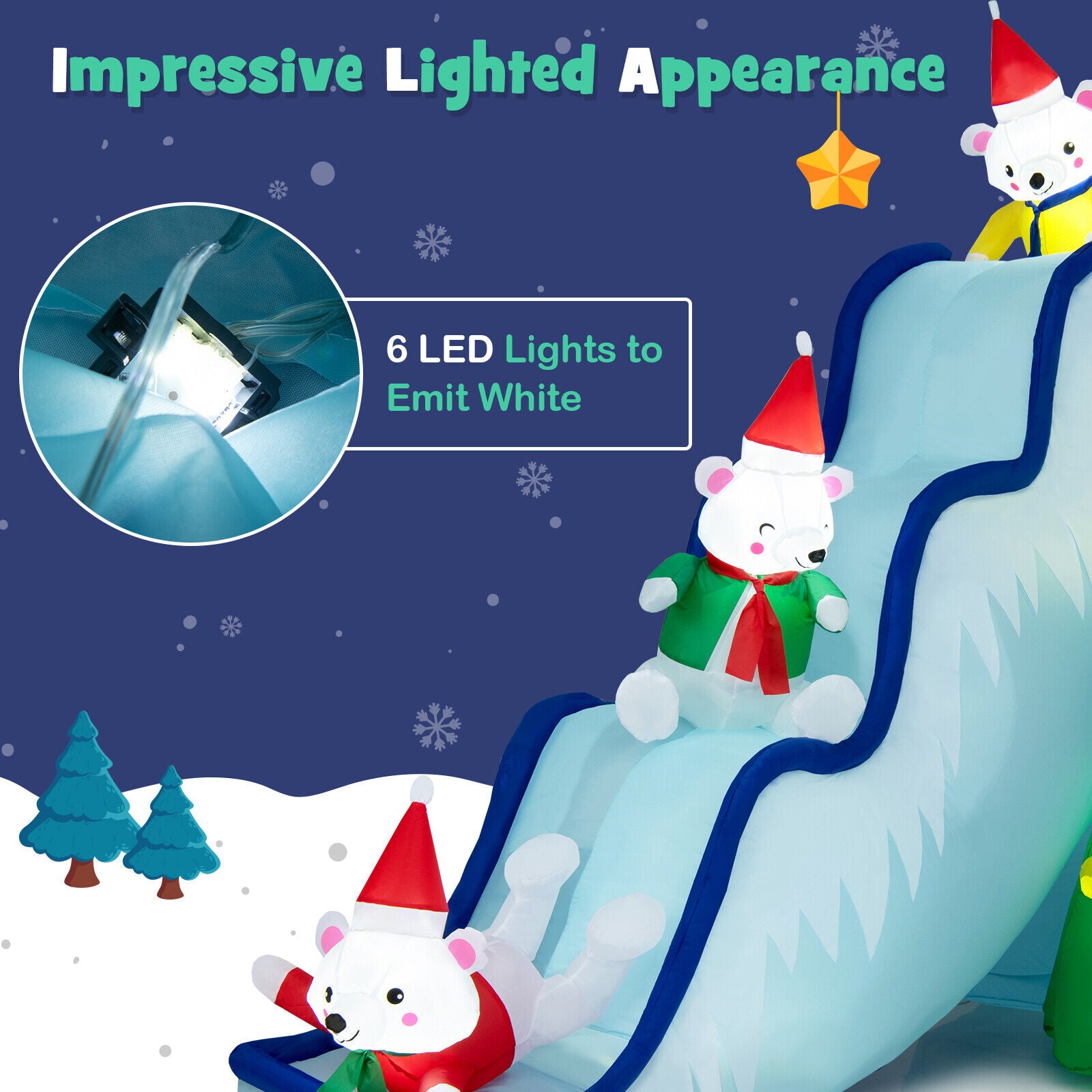 2M Christmas Inflatable Polar Bear Slide with LED Lights