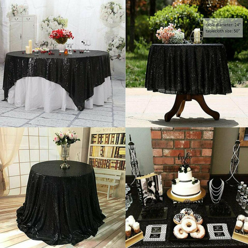 180x120cm Sequin Table Cloth Backdrop Table cover Party Wedding Black