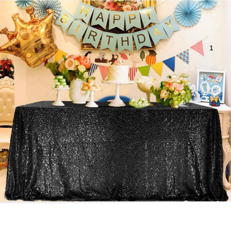 180x120cm Sequin Table Cloth Backdrop Table cover Party Wedding Black