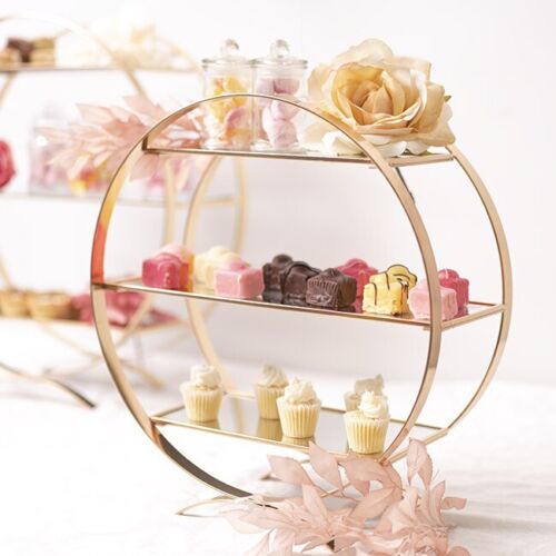 3 Tier Hoop Cake Stand Display with Mirror Trays Wedding Party Events