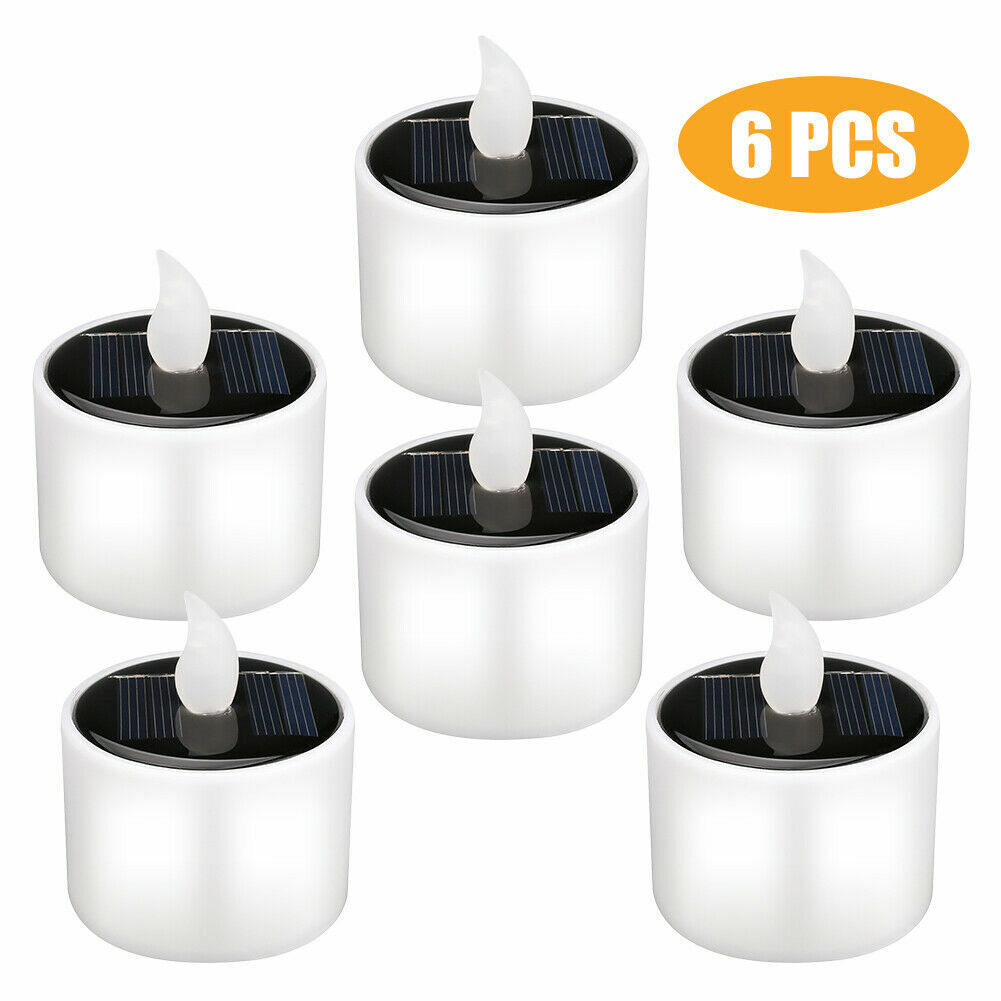 6PCS Waterproof Solar Powered LED Candle Light Tea Lights