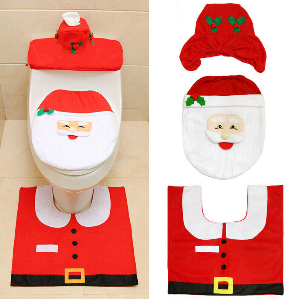 Santa Toilet Seat Cover Rug Bathroom Christmas Xmas