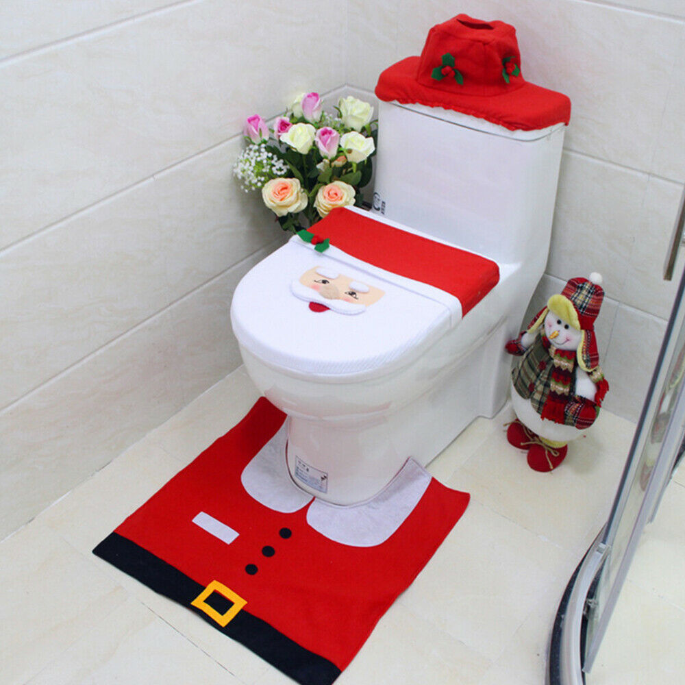 Santa Toilet Seat Cover Rug Bathroom Christmas Xmas