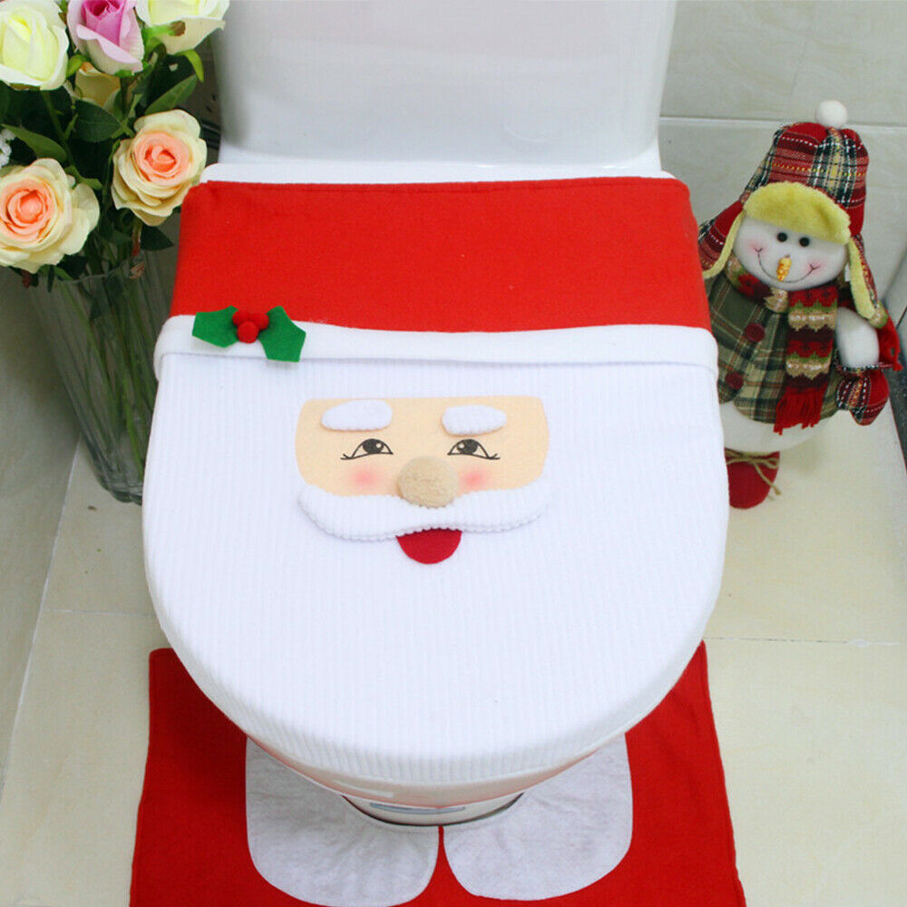 Santa Toilet Seat Cover Rug Bathroom Christmas Xmas