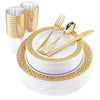 200 Pcs Gold Plastic Plates Silverware Cups Disposable Wedding Party Supplies