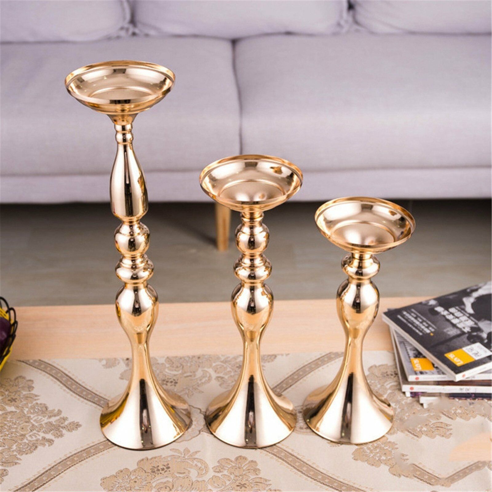 3pcs Flower Stand Metal Vase Table Gold Centerpiece