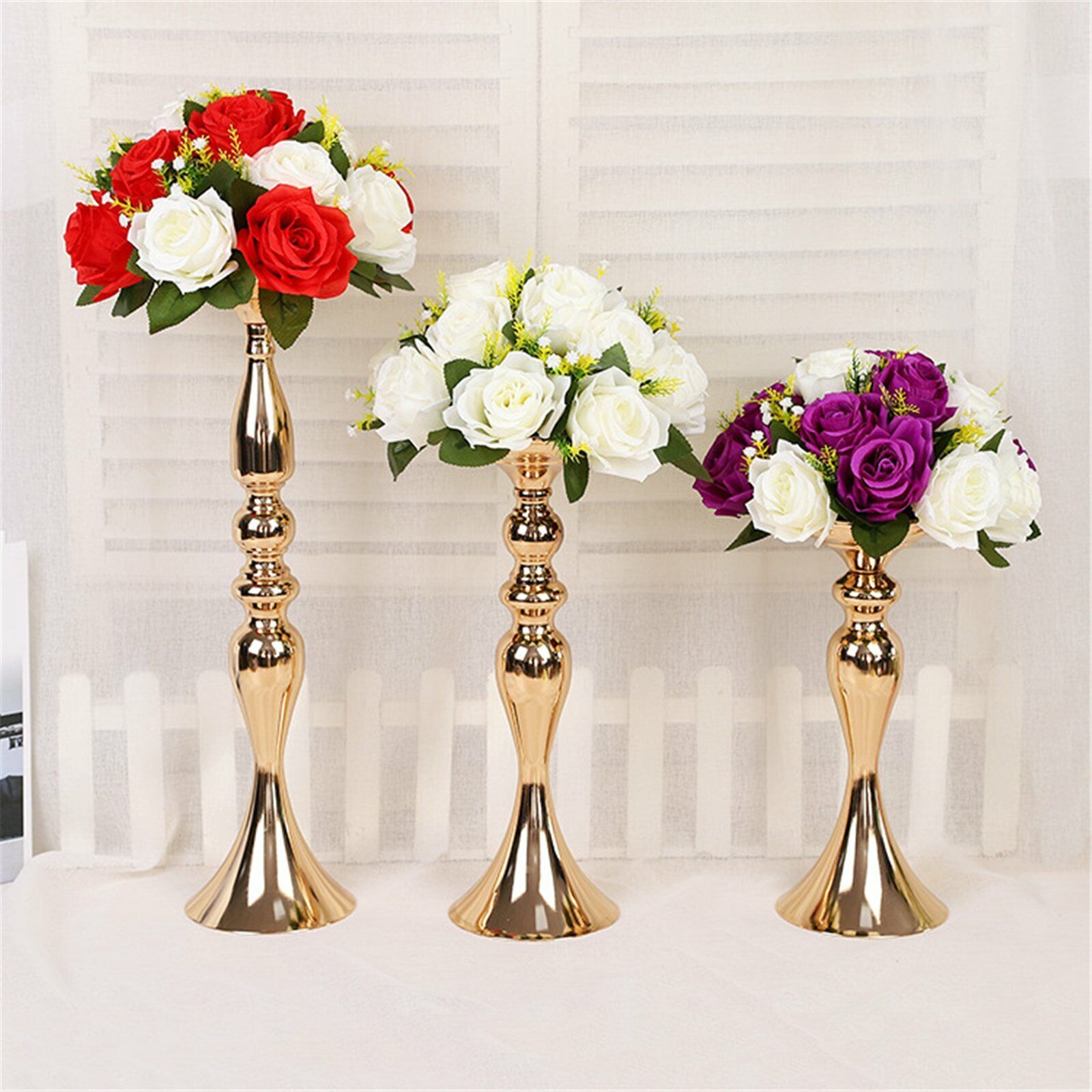 3pcs Flower Stand Metal Vase Table Gold Centerpiece