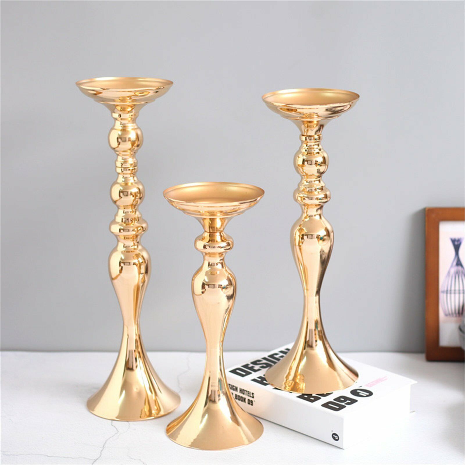 3pcs Flower Stand Metal Vase Table Gold Centerpiece