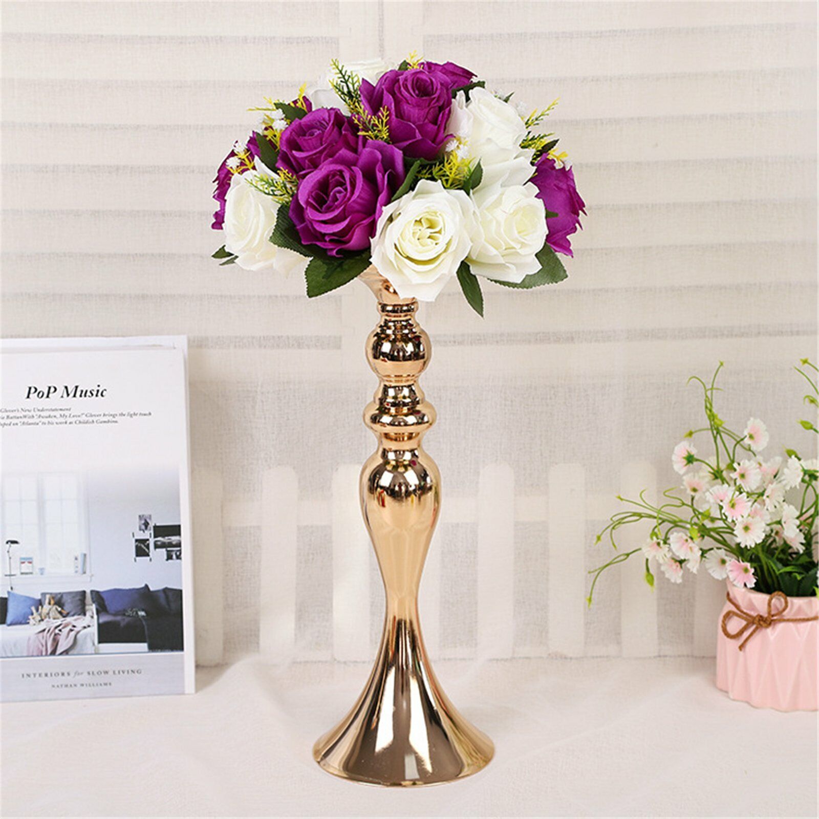 3pcs Flower Stand Metal Vase Table Gold Centerpiece