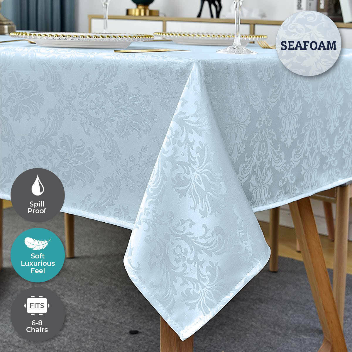 225cm Luxurious Tablecloth Rectangle Seafoam Elegant Design