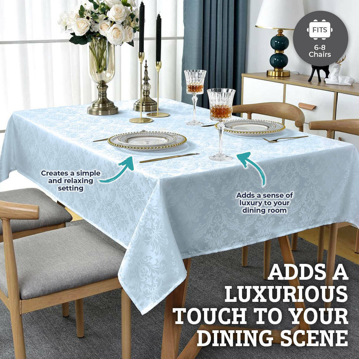 225cm Luxurious Tablecloth Rectangle Seafoam Elegant Design