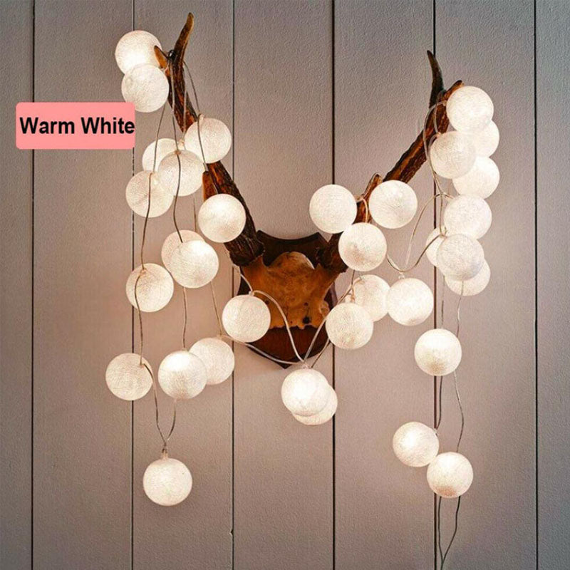 Cotton Ball Globe Garland String Fairy LED Lights Wedding Party