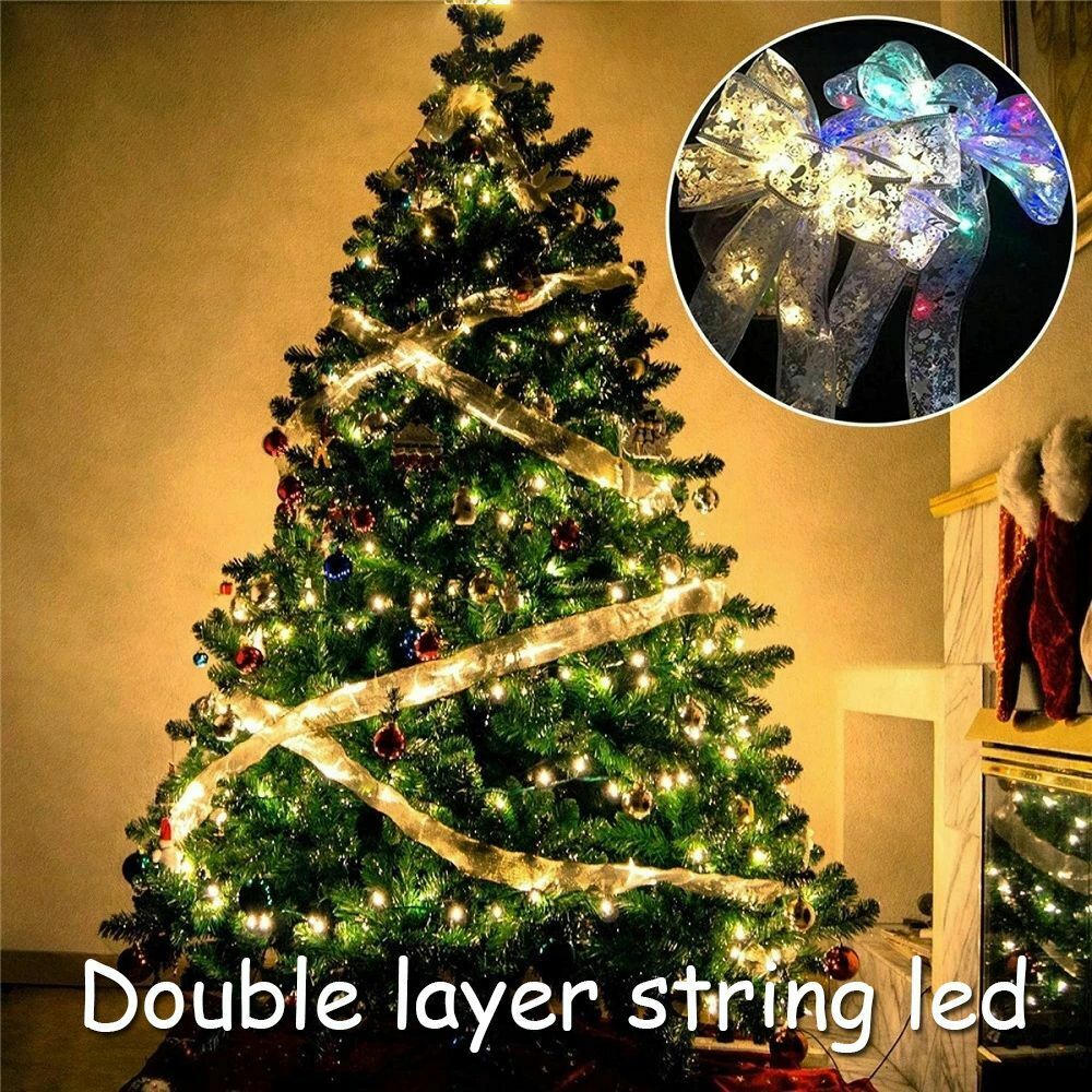 50 LED 5M Ribbon Bow Lights Christmas Tree Fairy String Lights