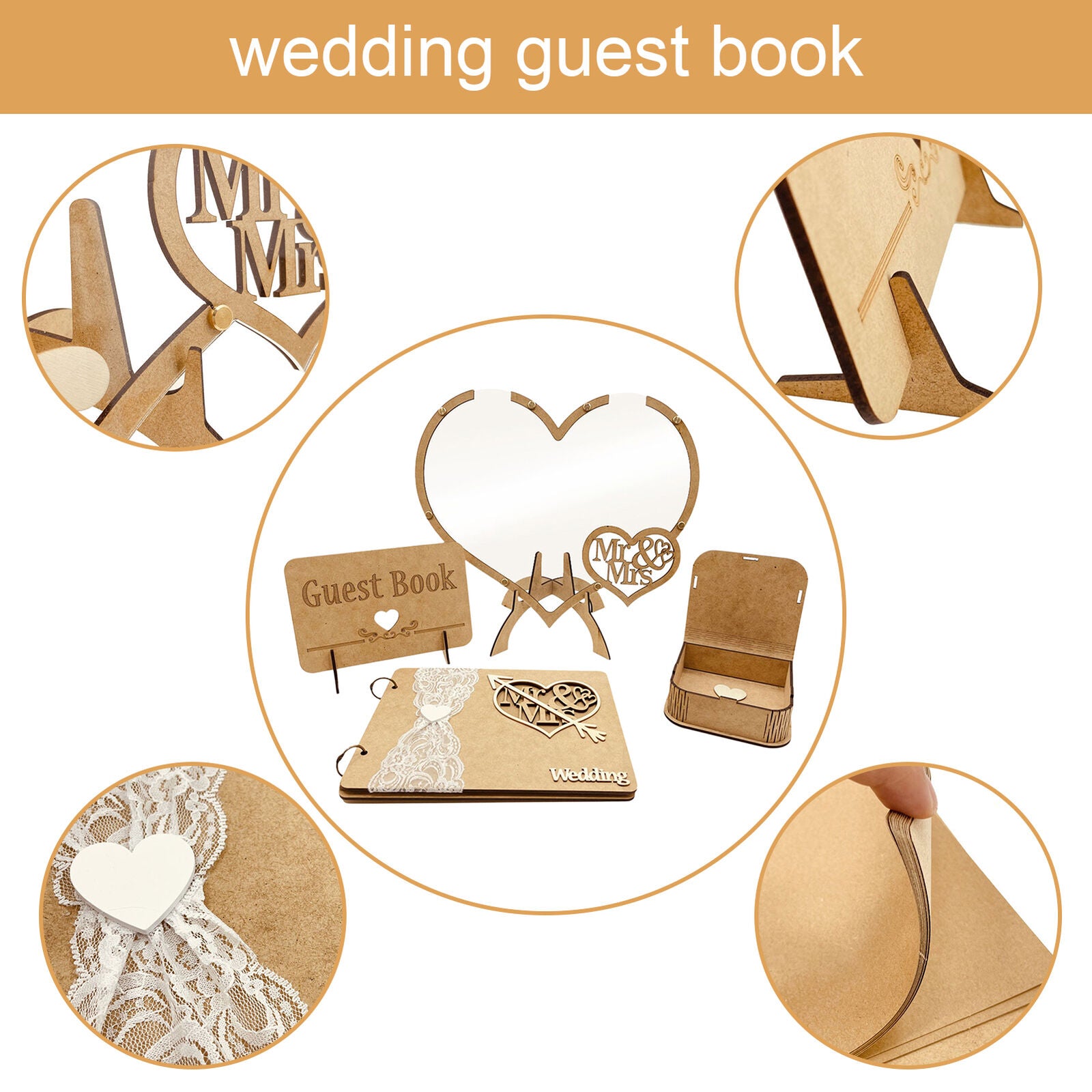 Wedding Guest Book Acrylic Wooden Stand Set