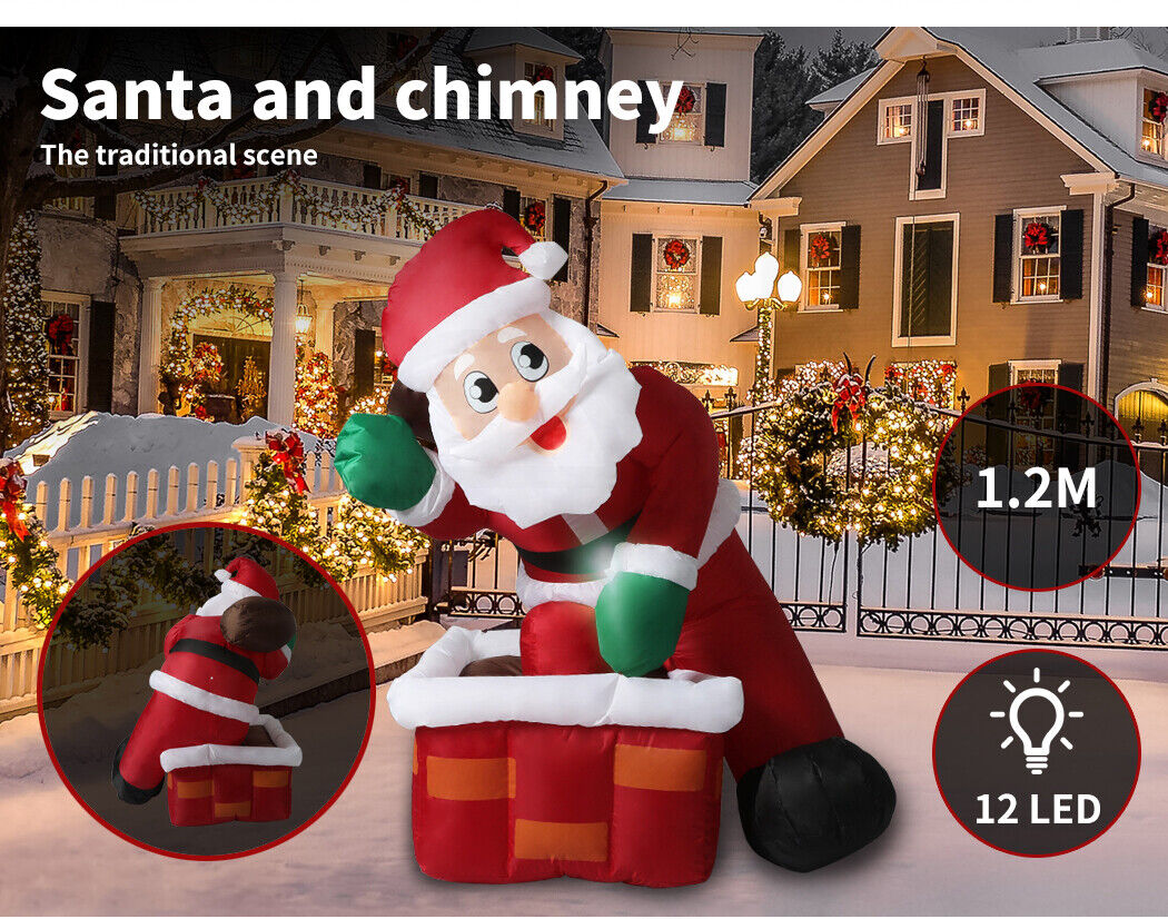 1.2M LED Inflatable Christmas Decor Santa Chimney