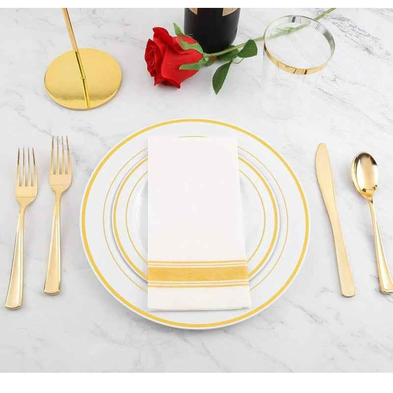 200 Pcs Gold Plastic Plates Silverware Cups Disposable Wedding Party Supplies