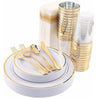 200 Pcs Gold Plastic Plates Silverware Cups Disposable Wedding Party Supplies