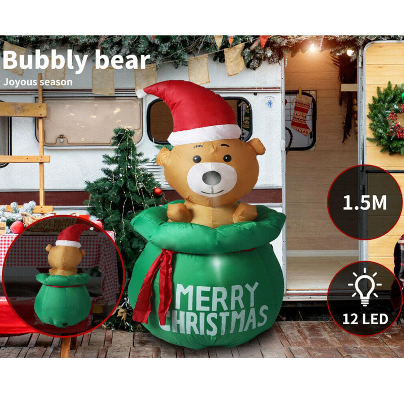 Bubbly Bear 1.5M-Inflatable Christmas Outdoor Decorations Santa LED