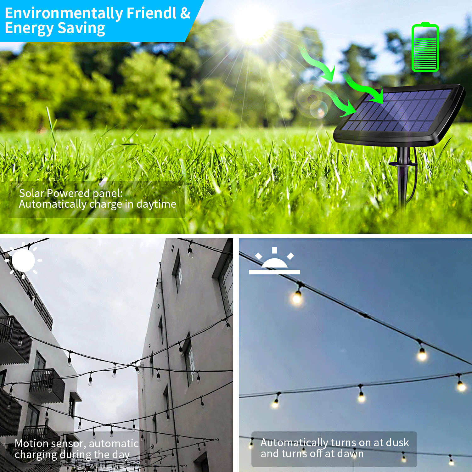 15LED 48FT Solar Power Festoon String Lights