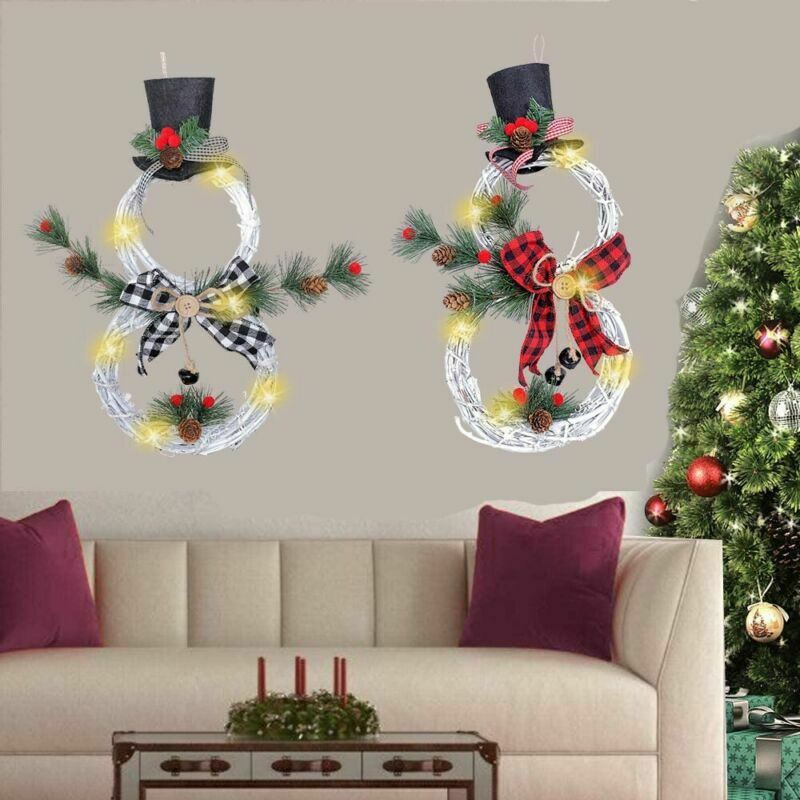 LED Light Snowman Christmas Door Window Wreath Hanging Wall Garland