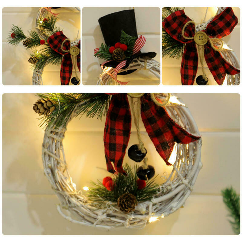 LED Light Snowman Christmas Door Window Wreath Hanging Wall Garland