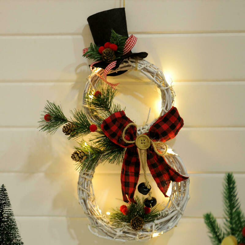 LED Light Snowman Christmas Door Window Wreath Hanging Wall Garland