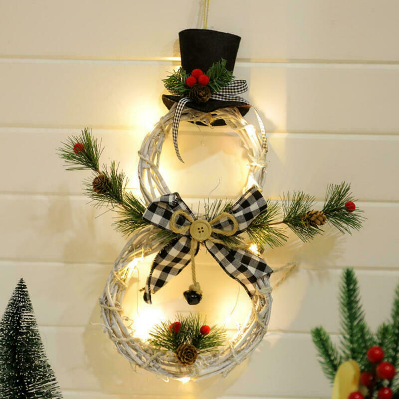 LED Light Snowman Christmas Door Window Wreath Hanging Wall Garland