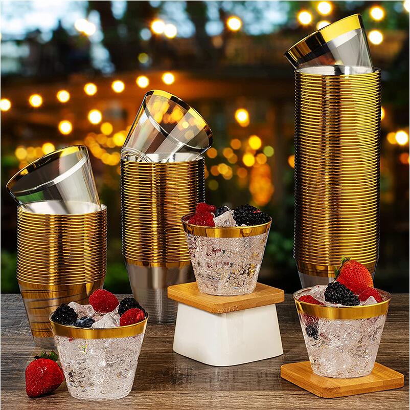 50PCS Gold Disposable Plastic Wine Glass Drink Cup Cocktail Party Event