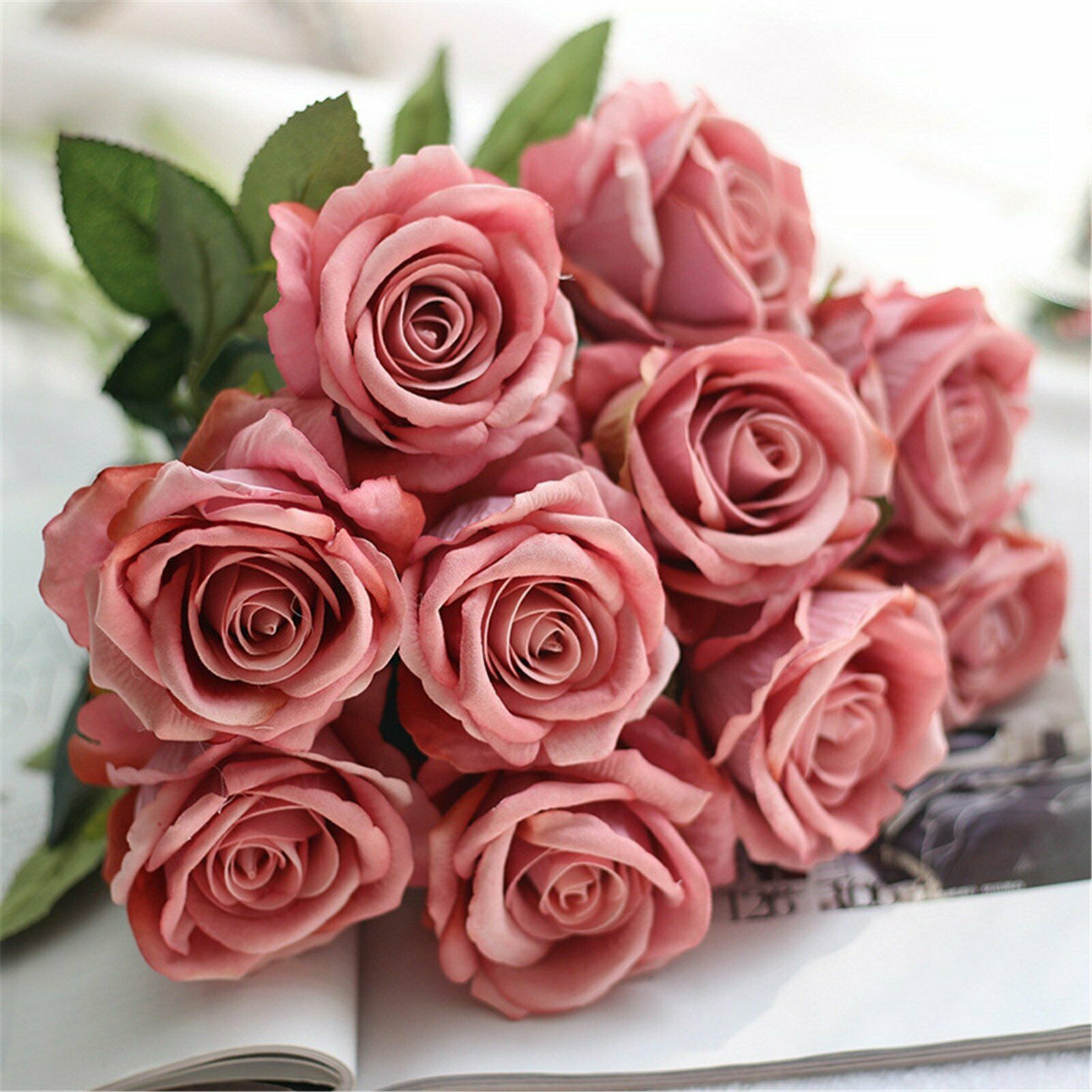 10PCS 51cm Long Stem Artificial Rose Flowers Silk