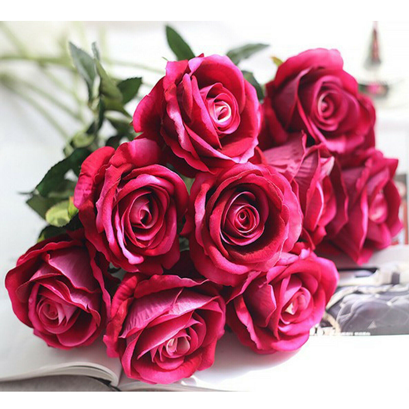 10PCS 51cm Long Stem Artificial Rose Flowers Silk