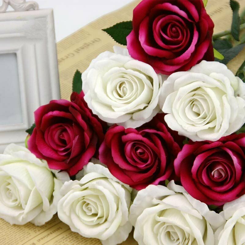 10PCS 51cm Long Stem Artificial Rose Flowers Silk