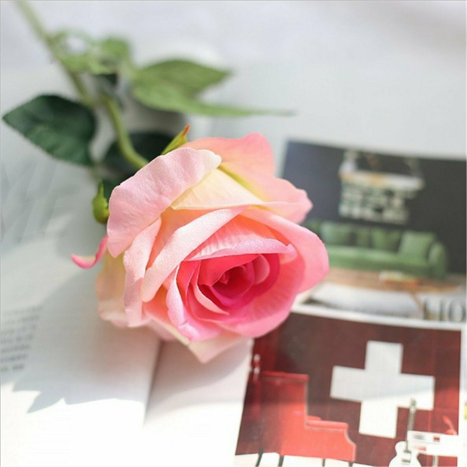 10PCS 51cm Long Stem Artificial Rose Flowers Silk