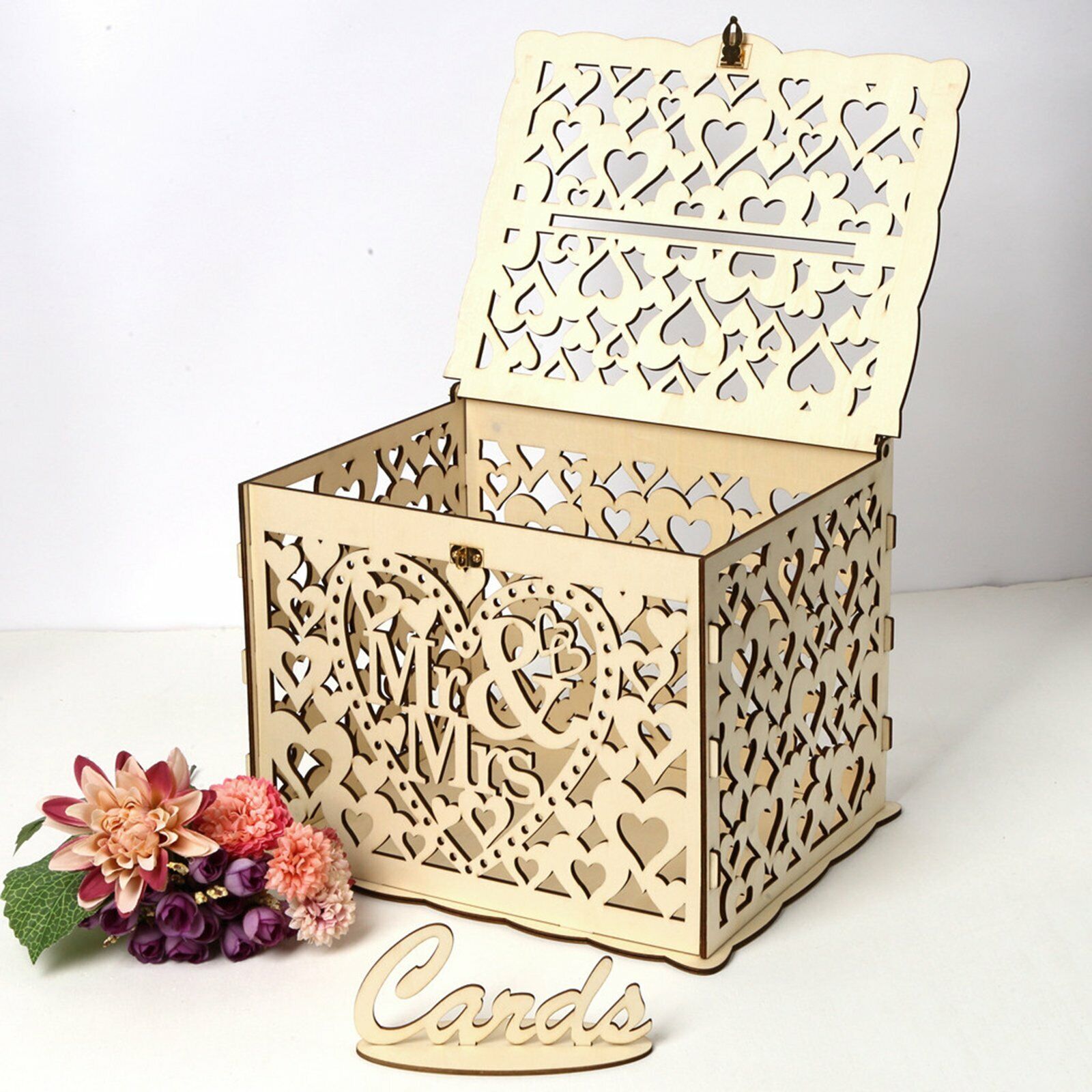 Wishing Well Greeting Card Box Decorative Wood Carved Box