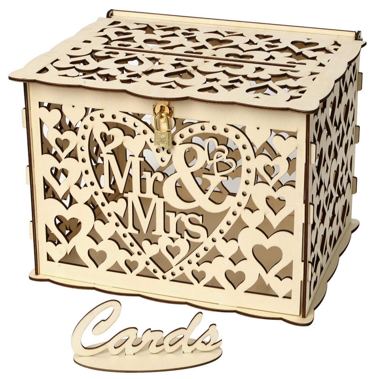 Wishing Well Greeting Card Box Decorative Wood Carved Box