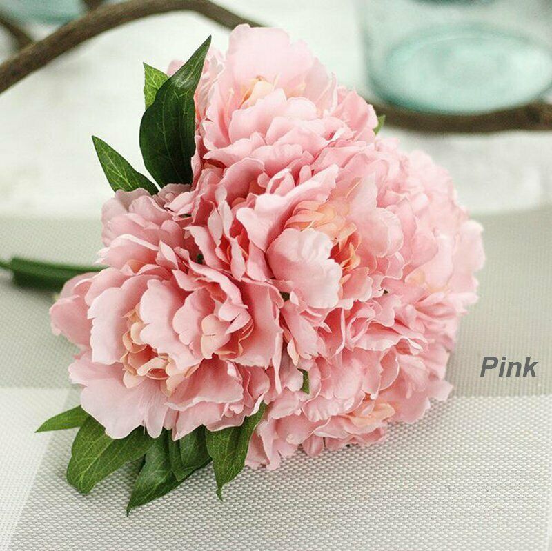 5 Heads Silk Artificial Bouquet Peony Bridal Flower