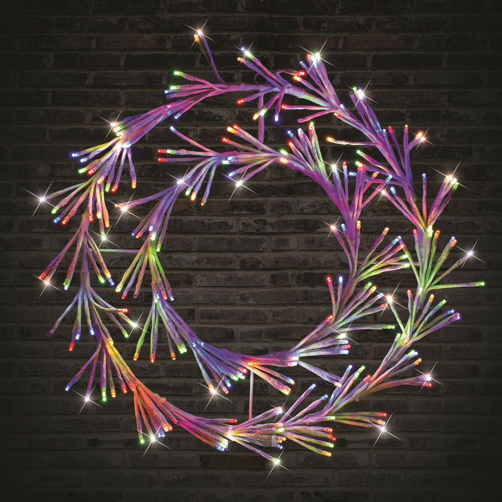 45CM - Multi Colour LED Cluster Wreath Twinkle Outdoor Christmas Light