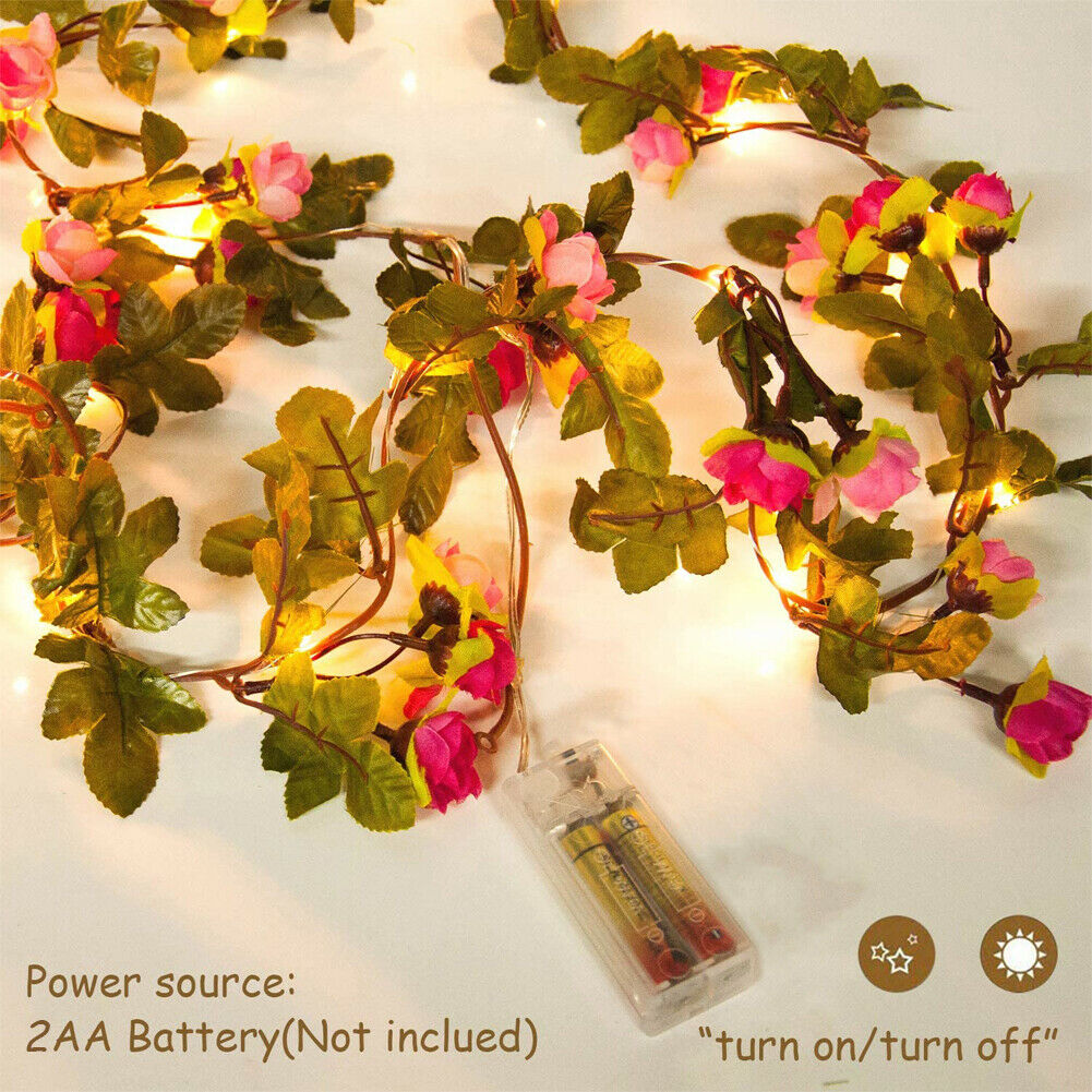 2M LED Artificial Flower Rose Leaf Garland