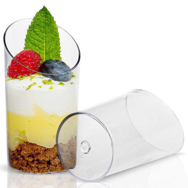 24PCS Mini Disposable Pudding Mousse Dessert Clear Plastic Cups Slanted Round