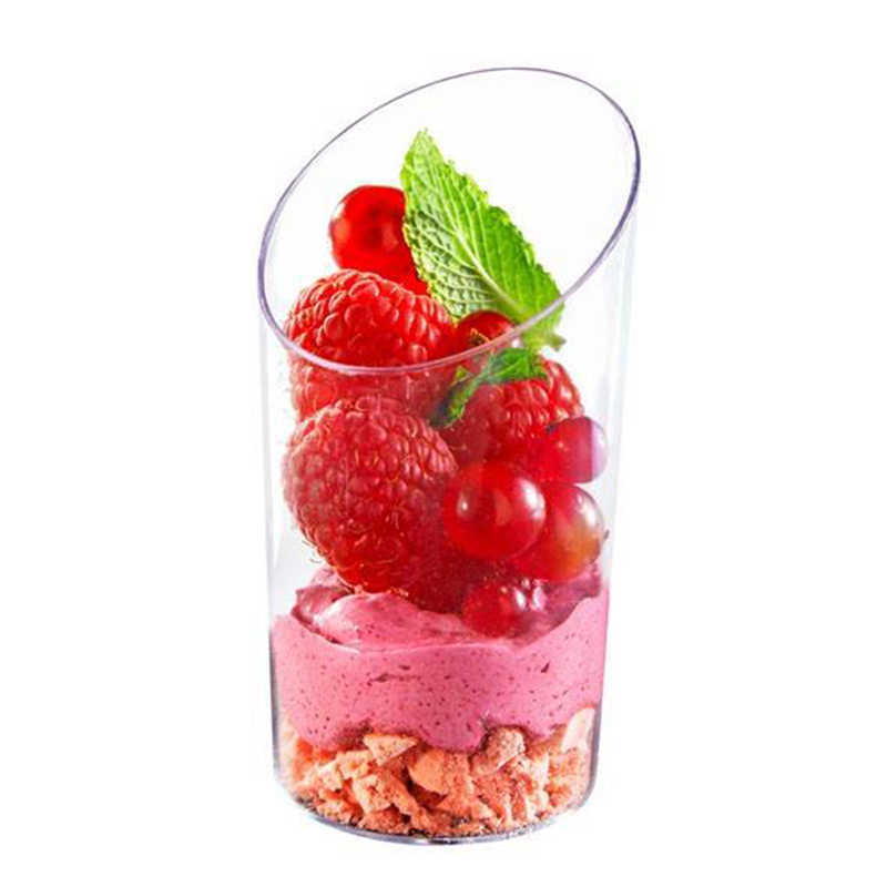 24PCS Mini Disposable Pudding Mousse Dessert Clear Plastic Cups Slanted Round