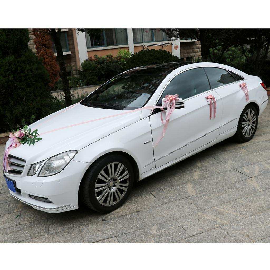 9 Pieces Wedding Car Decorations Kit Silk Flower Ribbon Bows