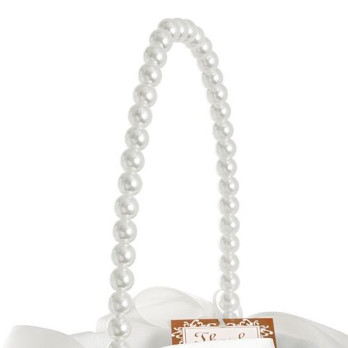 Wedding Flower Girl Basket white satin ribbon bows pearls