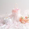 Wedding Flower Girl Basket white satin ribbon bows pearls