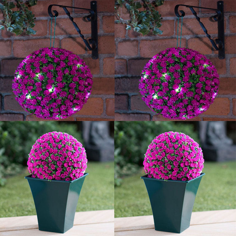 28CM DIAMETER 20 LED WARM WHITE PINK ROSE SOLAR TOPIARY BALL