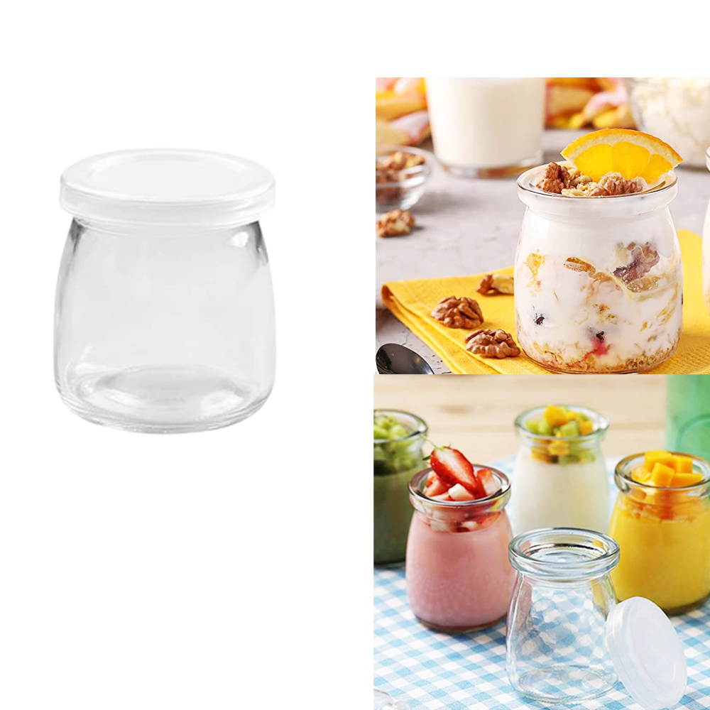 12PCS Glass Pudding Jars Yogurt Milk Jam Parfait Dessert With Lid