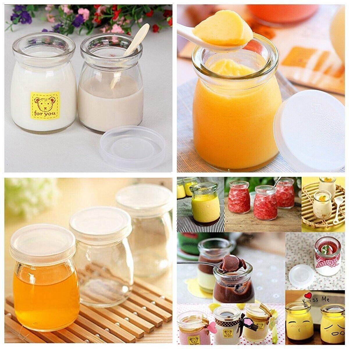 12PCS Glass Pudding Jars Yogurt Milk Jam Parfait Dessert With Lid