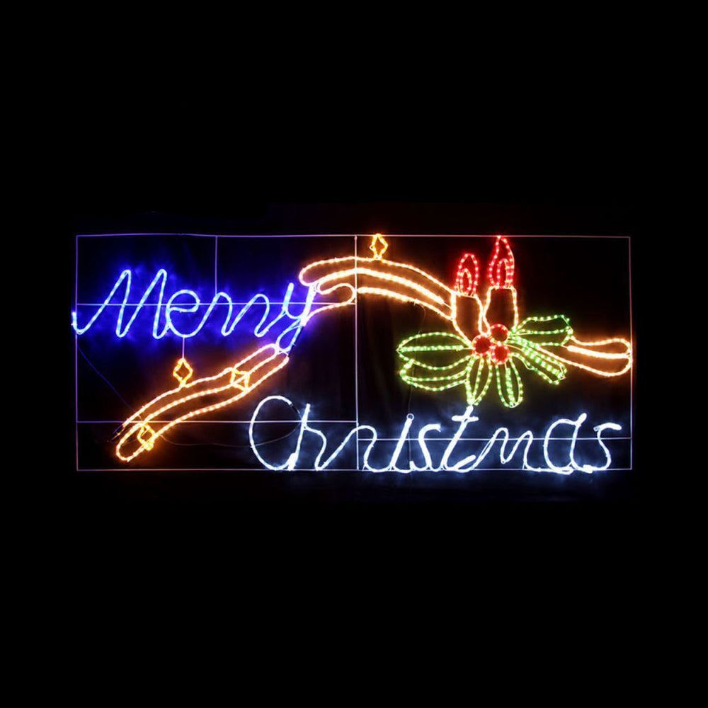210x87cm - Christmas LED Motif Merry Christmas Holly Flashing Display