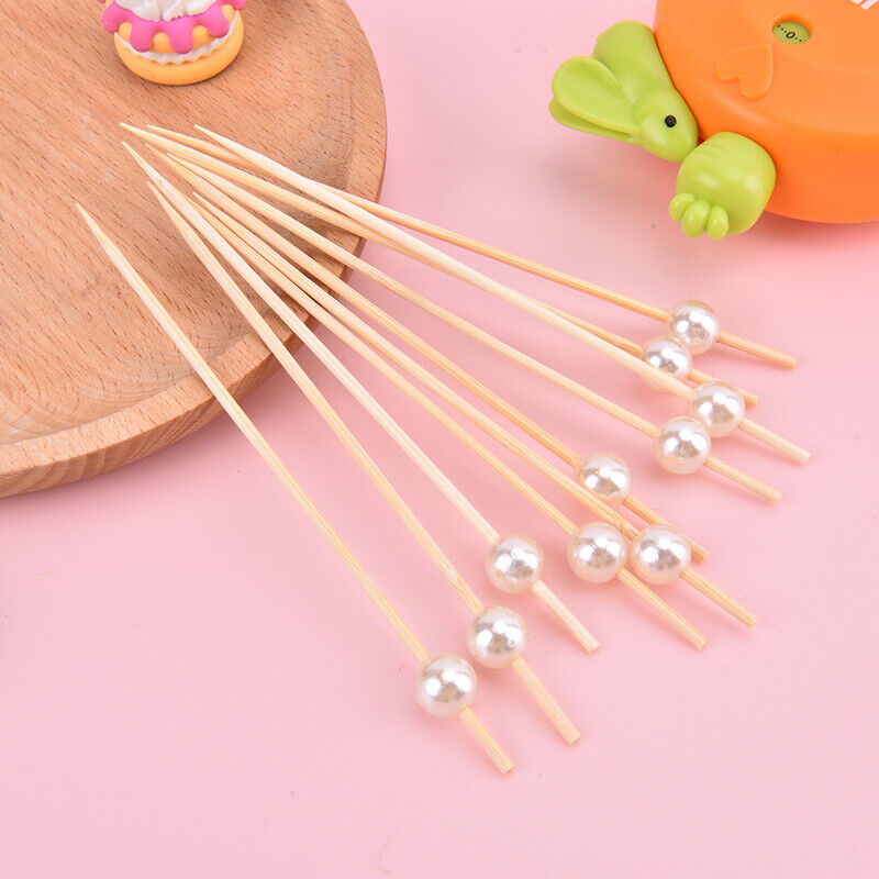 100Pcs Pearl Cocktail Picks Wooden Toothpick