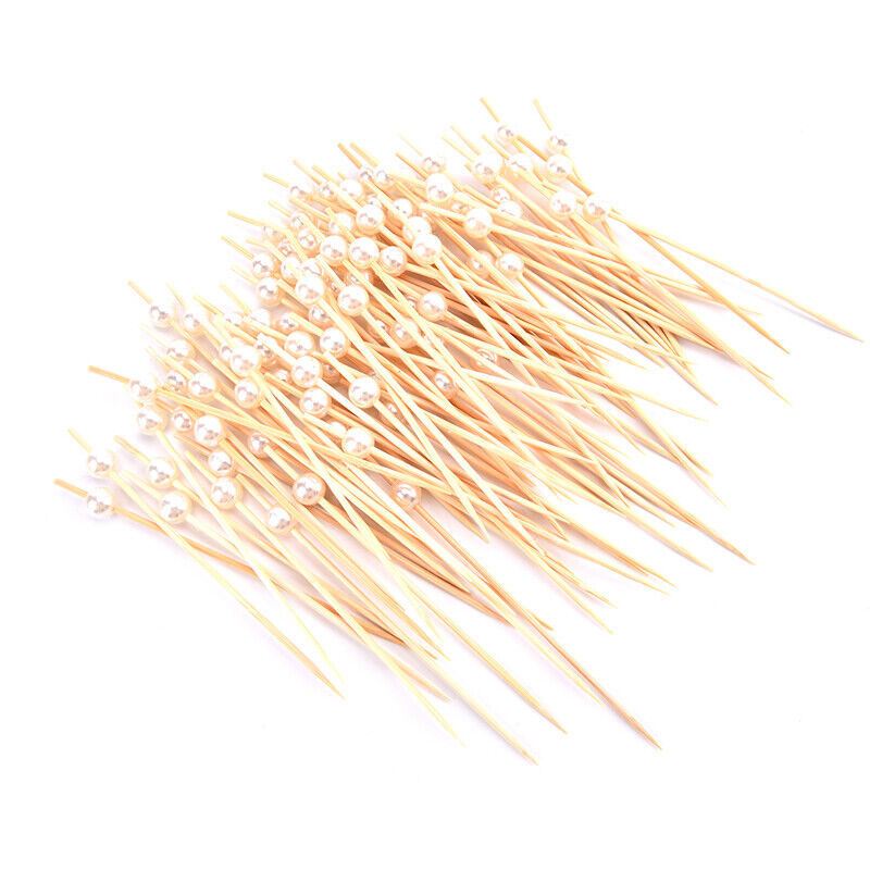 100Pcs Pearl Cocktail Picks Wooden Toothpick