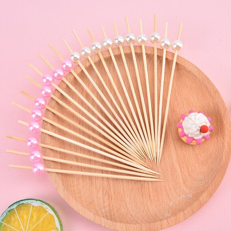 100Pcs Pearl Cocktail Picks Wooden Toothpick