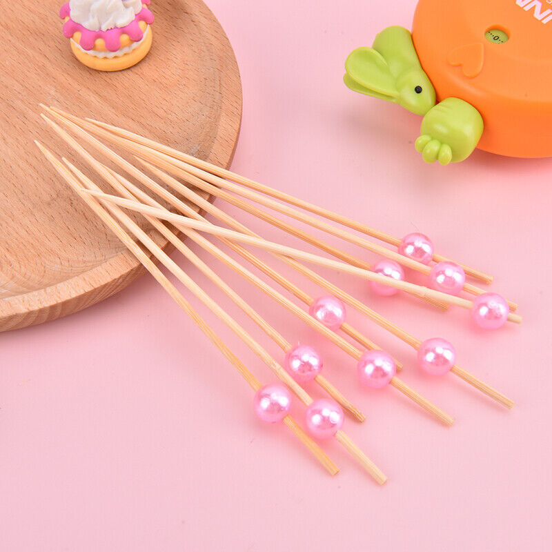 100Pcs Pearl Cocktail Picks Wooden Toothpick